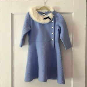 Janie & Jack Girls Blue Quilted Faux Fur Collar Dress - Size 5